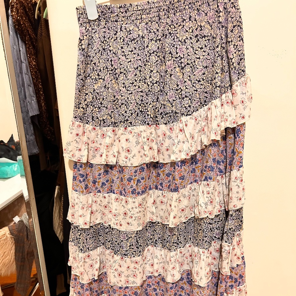 Maje Jilota Ruffled Floral Print Midi Skirt